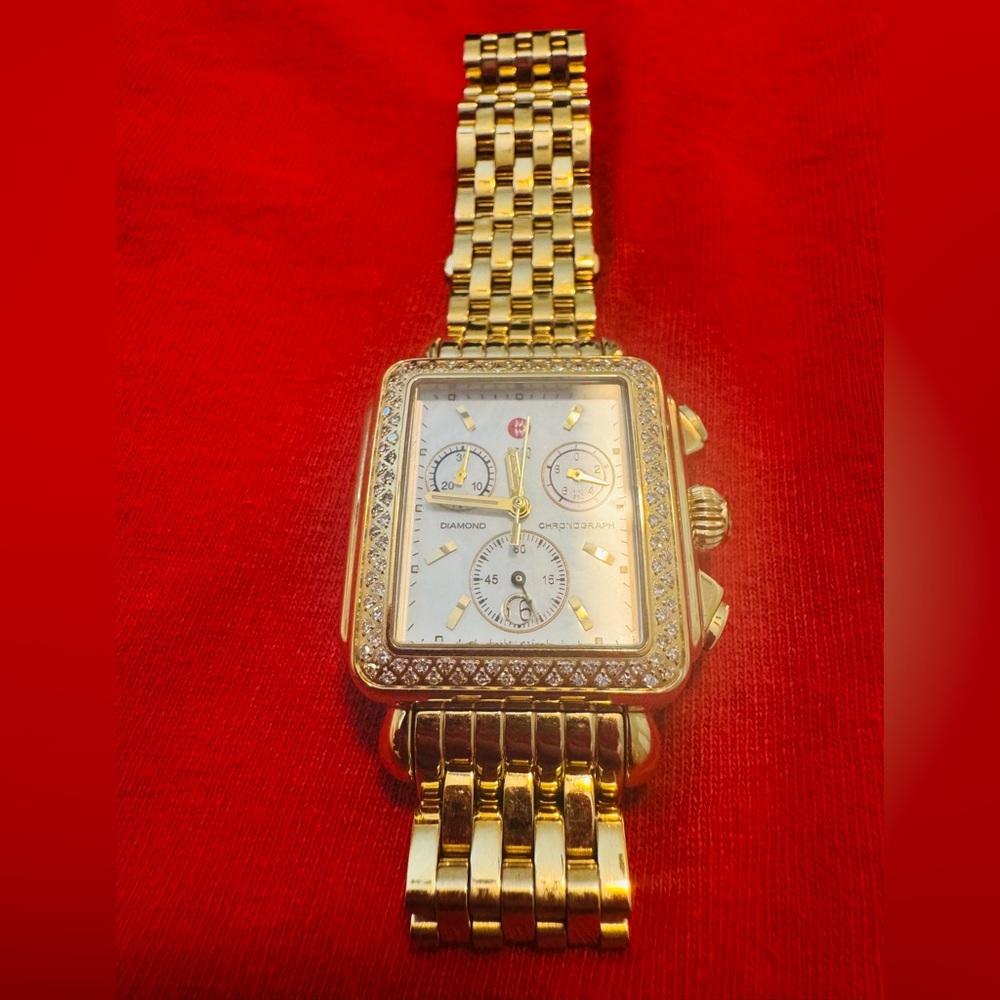 Michele Gold Watch with Diamond Accents